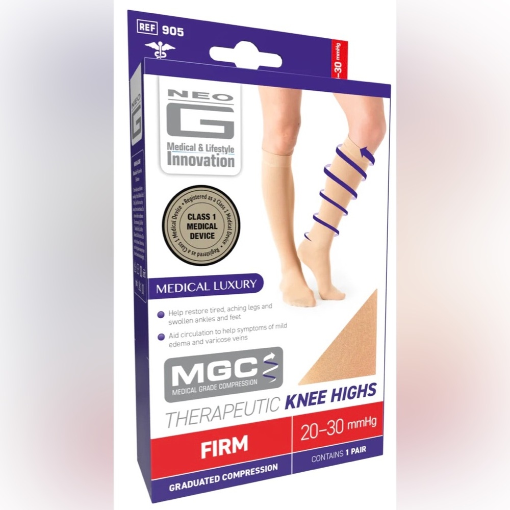 New Large Neo G Knee High Compression Hosiery Closed Toe Large Beige 20-30 mmHg